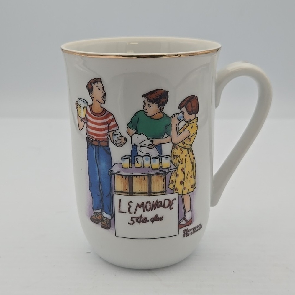 Norman Rockwell's Good Old Days Thirsty Bunch Mug 1982 Vintage 4"‎ Cup Lemonade